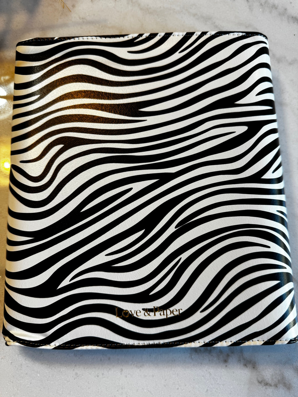 A5 6-Ring Planner Binder | Soft Zebra-Print Vegan Leather | 30mm Silver Rings