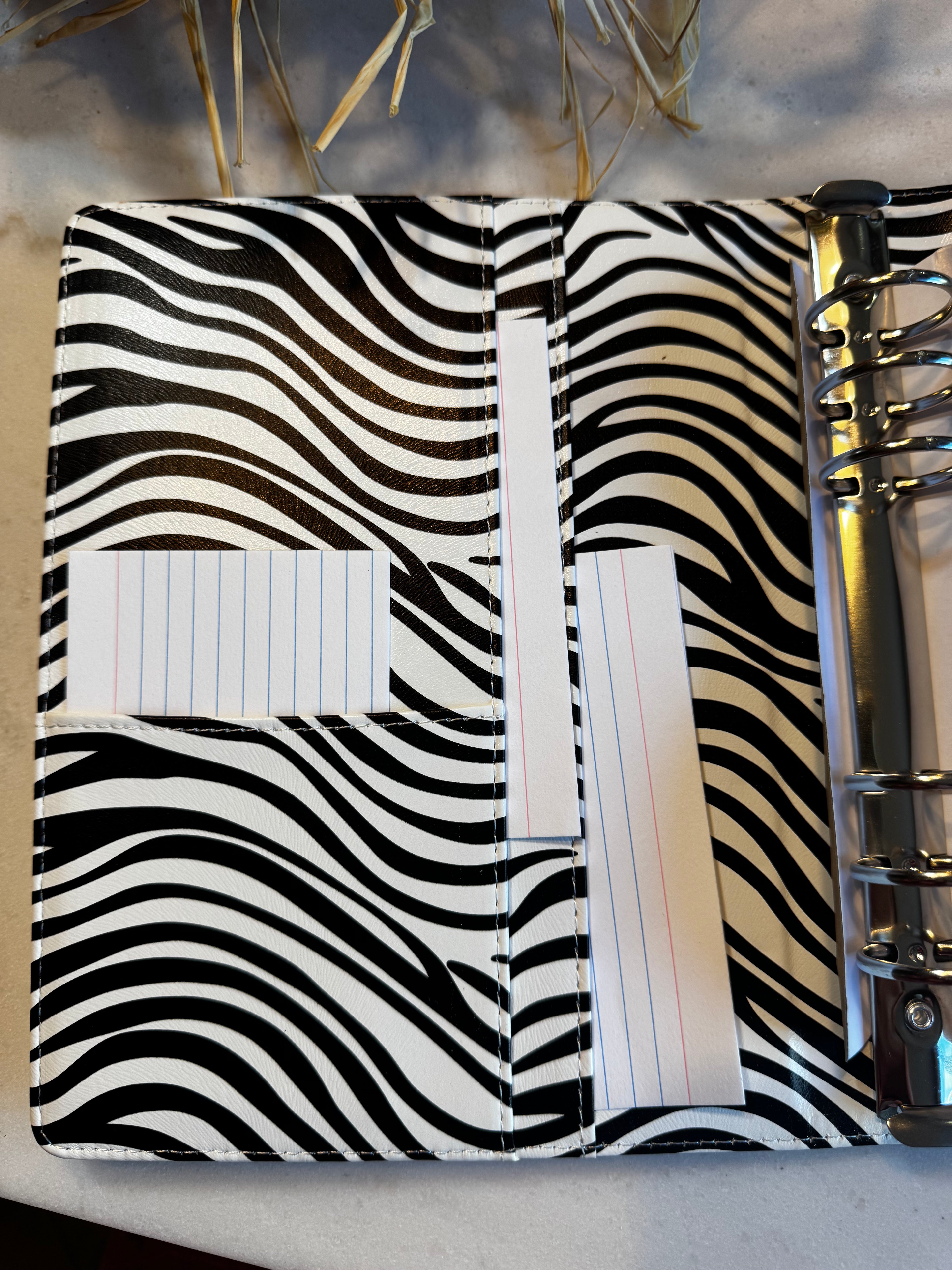 A5 6-Ring Planner Binder | Soft Zebra-Print Vegan Leather | 30mm Silver Rings