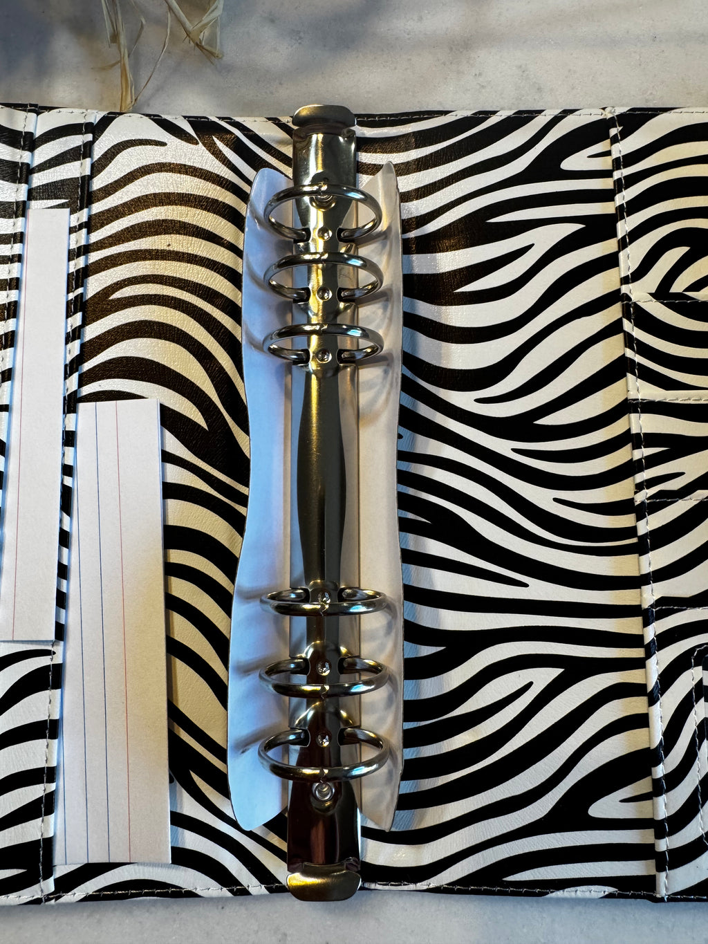 A5 6-Ring Planner Binder | Soft Zebra-Print Vegan Leather | 30mm Silver Rings