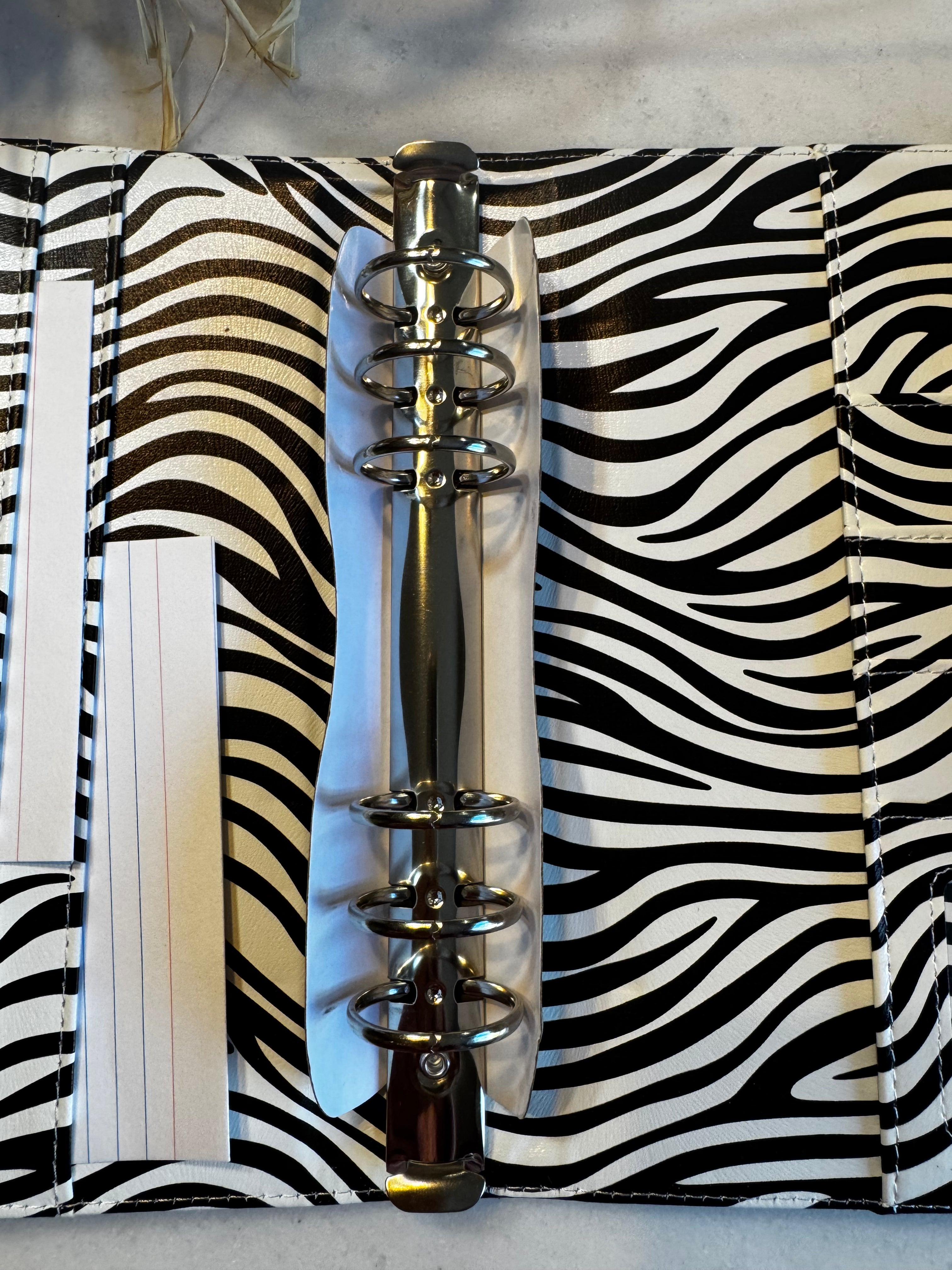 A5 6-Ring Planner Binder | Soft Zebra-Print Vegan Leather | 30mm Silver Rings