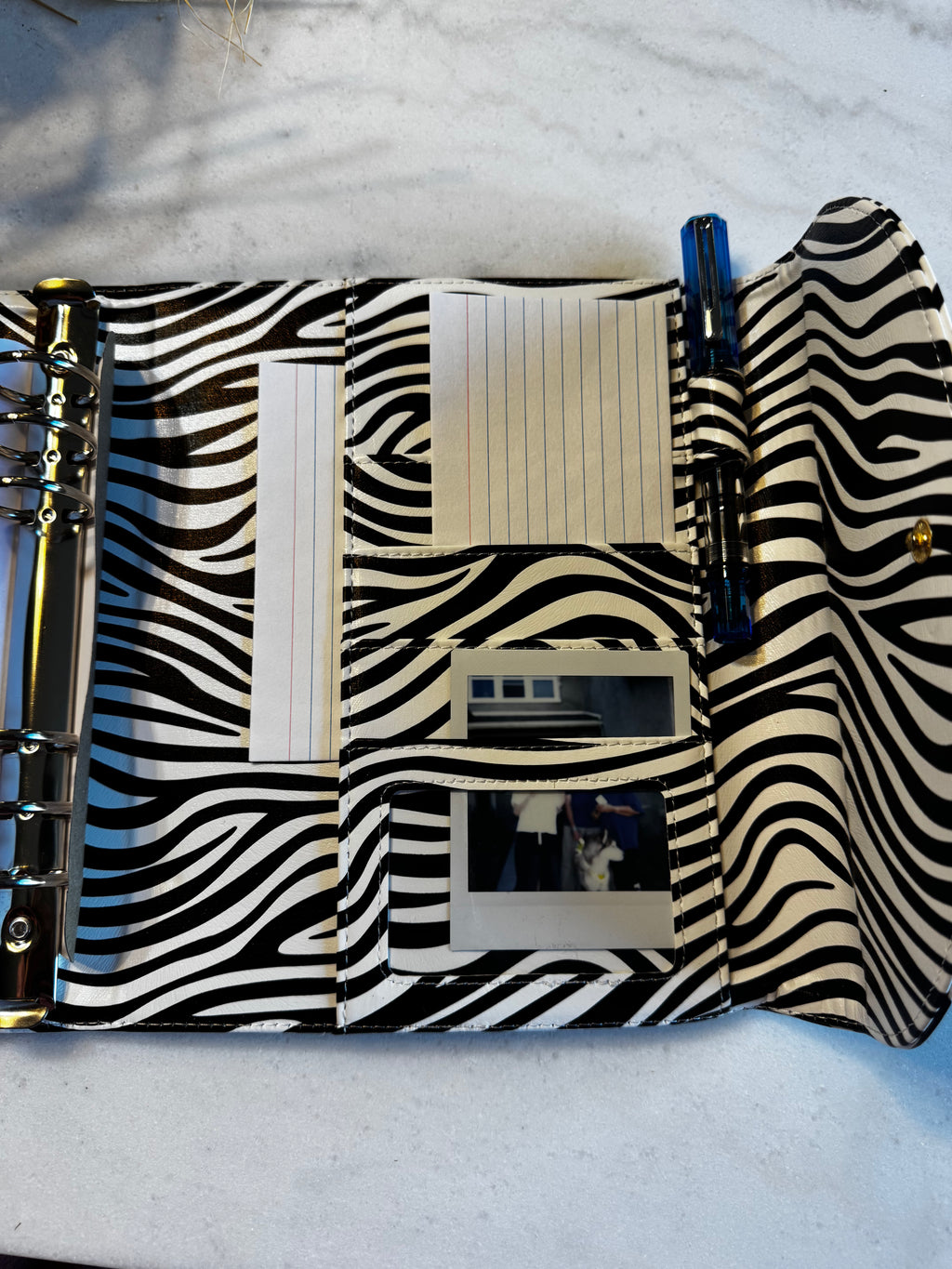 A5 6-Ring Planner Binder | Soft Zebra-Print Vegan Leather | 30mm Silver Rings