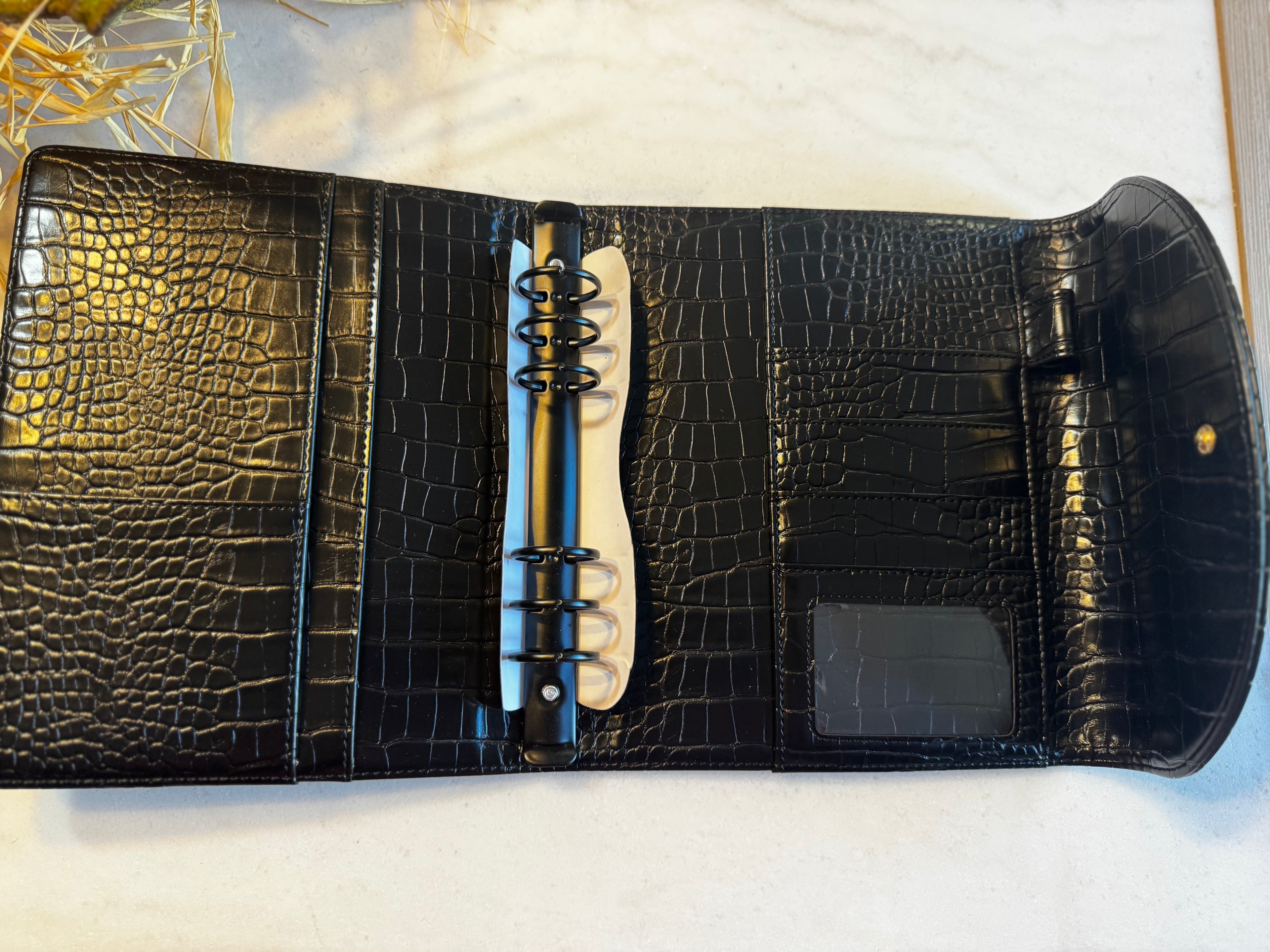A5 Planner Binder | Black Onyx Croc Soft Vegan Leather