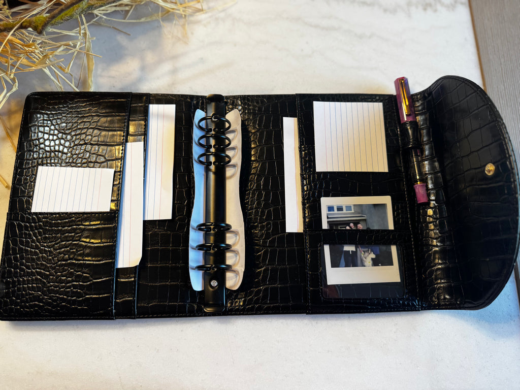 A5 Planner Binder | Black Onyx Croc Soft Vegan Leather