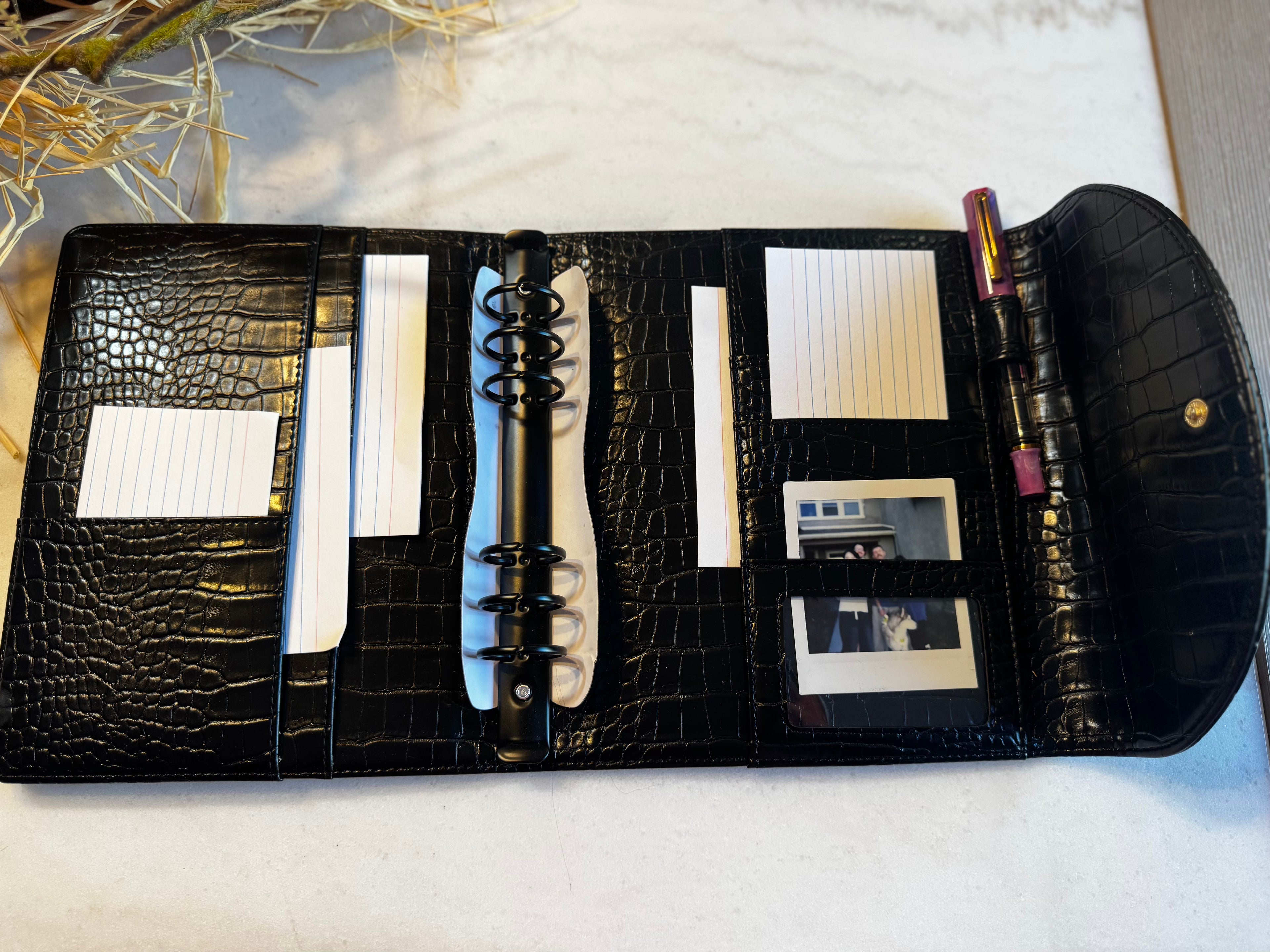 A5 Planner Binder | Black Onyx Croc Soft Vegan Leather
