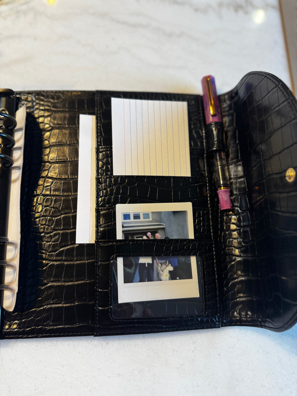 A5 Planner Binder | Black Onyx Croc Soft Vegan Leather